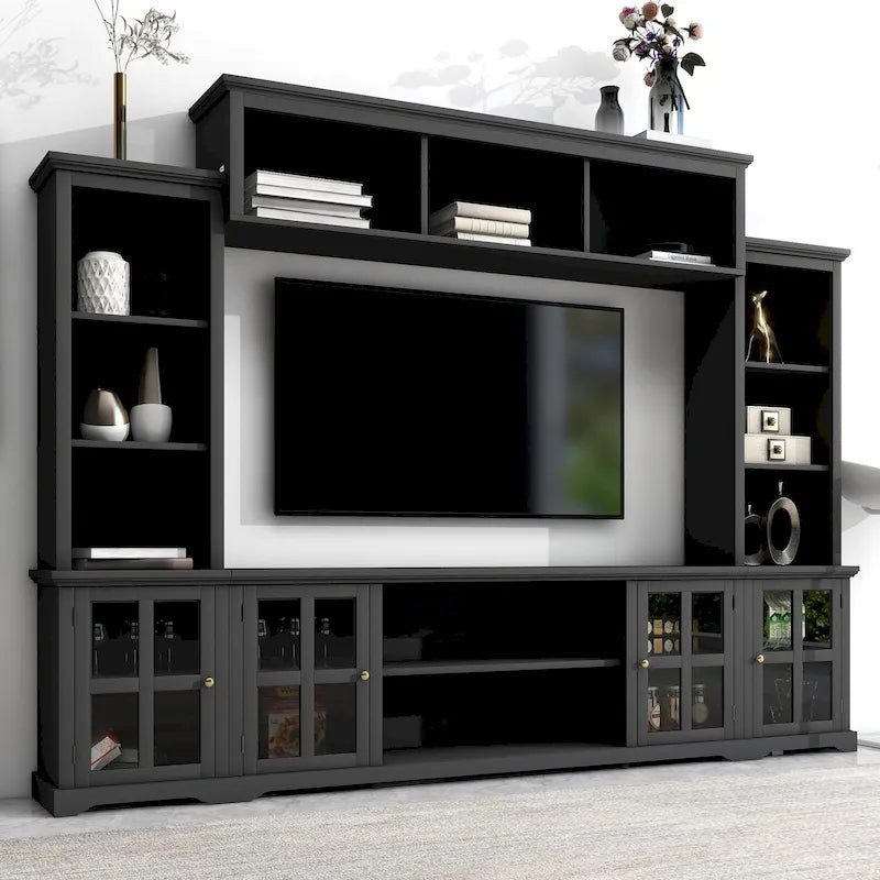 Mobile Soggiorno da Parete con Consolle TV, Elementi Verticali e Ponte per TV Fino a 70"