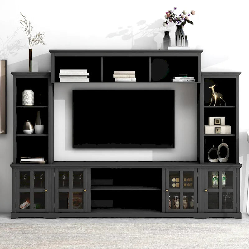 Mobile Soggiorno da Parete con Consolle TV, Elementi Verticali e Ponte per TV Fino a 70"
