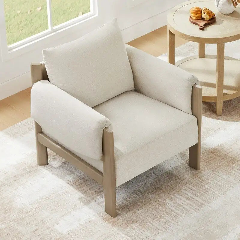 Poltrona di design moderno imbottita con gambe in legno