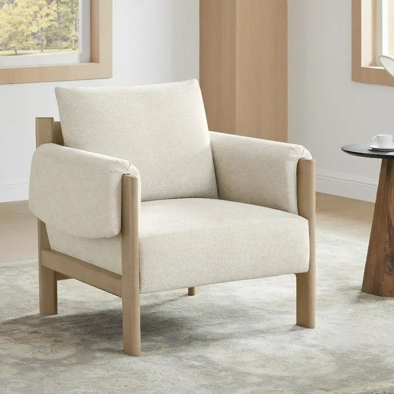 Poltrona di design moderno imbottita con gambe in legno