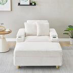 Poltrona singola con braccioli portaoggetti e pouf, 145 cm