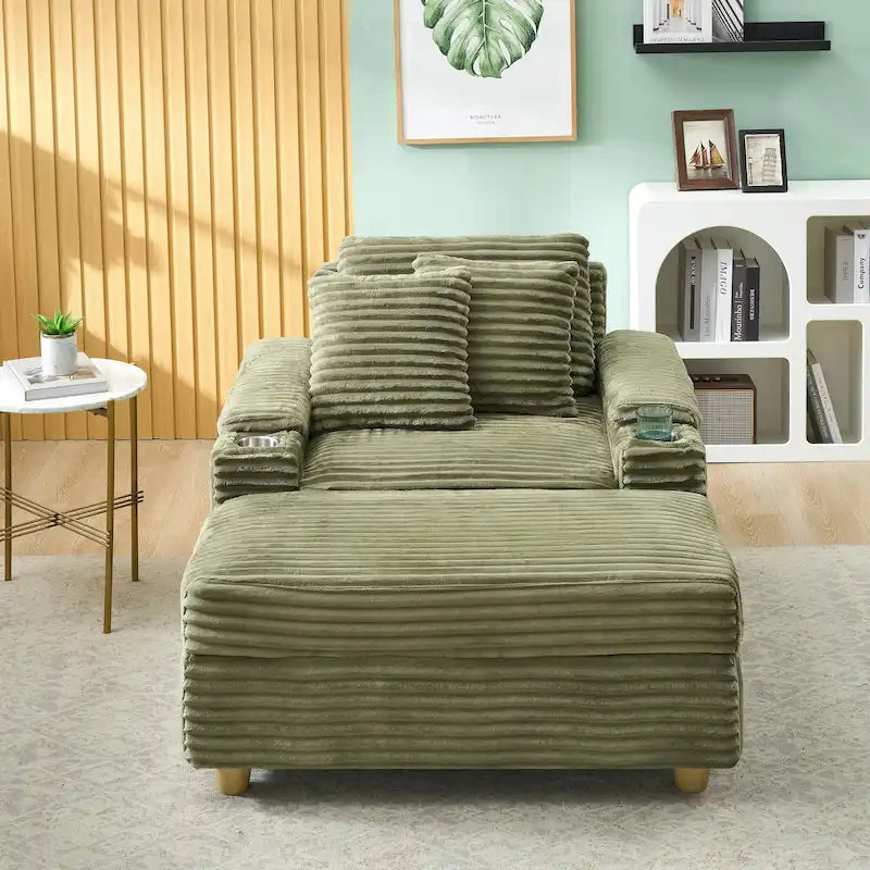 Poltrona singola con braccioli portaoggetti e pouf, 145 cm