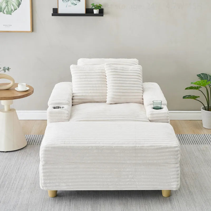 Poltrona singola con braccioli portaoggetti e pouf, 145 cm
