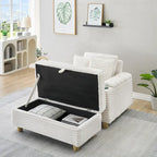 Poltrona singola con braccioli portaoggetti e pouf, 145 cm