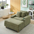Poltrona singola con braccioli portaoggetti e pouf, 145 cm
