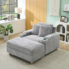 Poltrona singola con braccioli portaoggetti e pouf, 145 cm