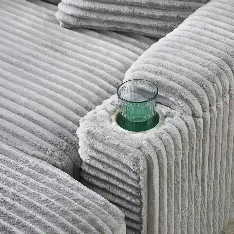 Poltrona singola con braccioli portaoggetti e pouf, 145 cm