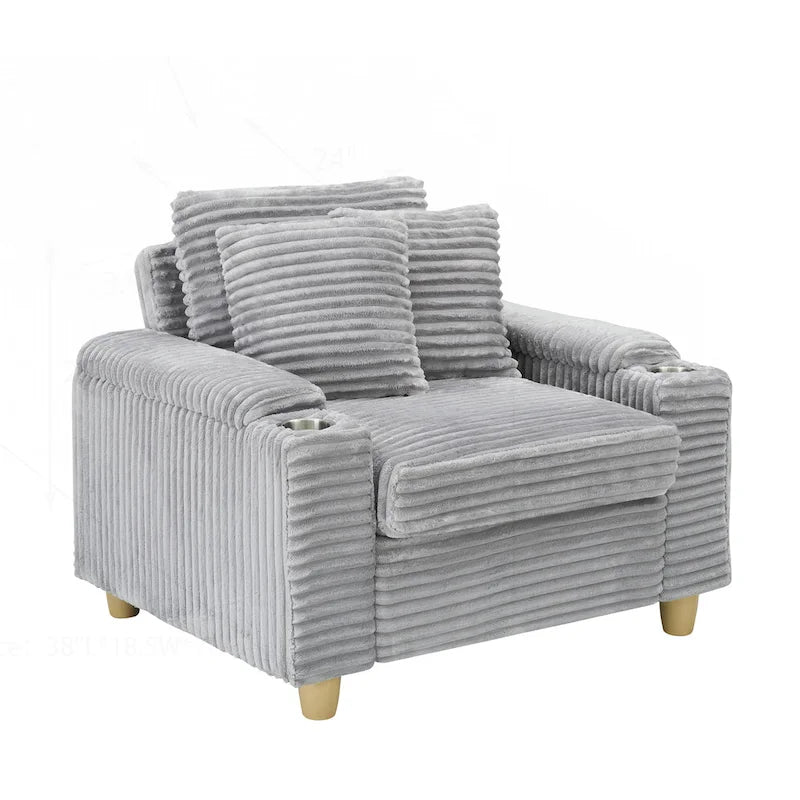 Poltrona singola con braccioli portaoggetti e pouf, 145 cm