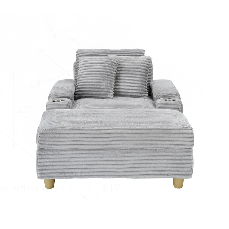 Poltrona singola con braccioli portaoggetti e pouf, 145 cm