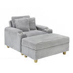 Poltrona singola con braccioli portaoggetti e pouf, 145 cm