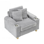 Poltrona singola con braccioli portaoggetti e pouf, 145 cm
