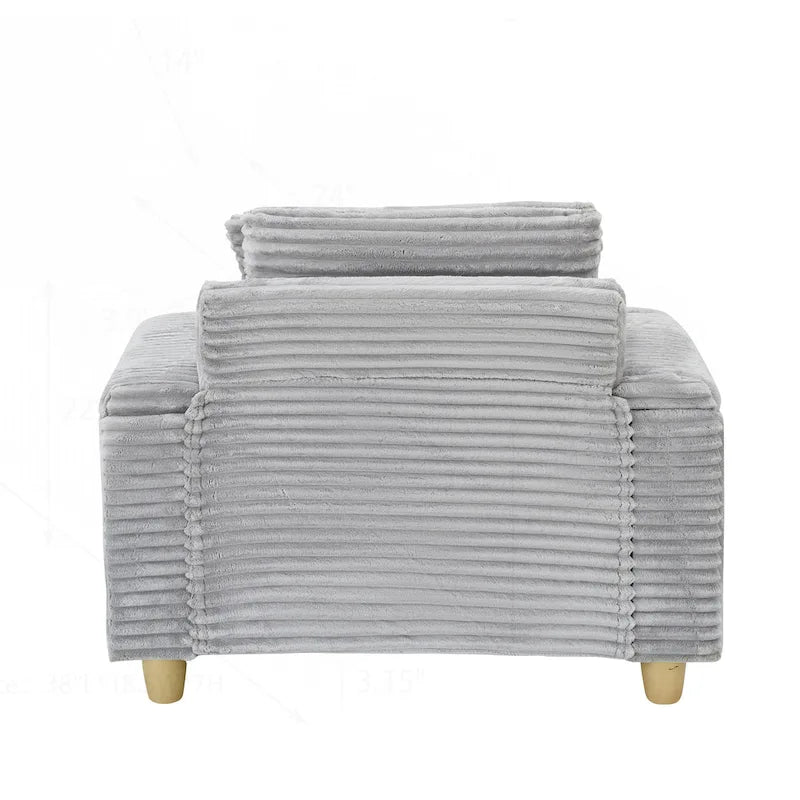 Poltrona singola con braccioli portaoggetti e pouf, 145 cm