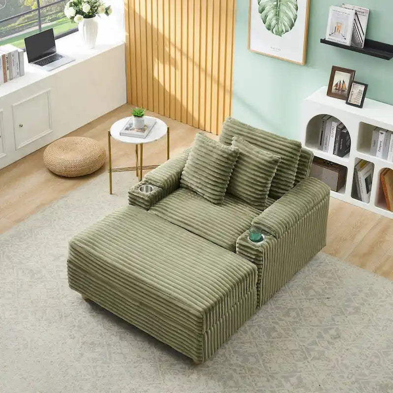 Poltrona singola con braccioli portaoggetti e pouf, 145 cm