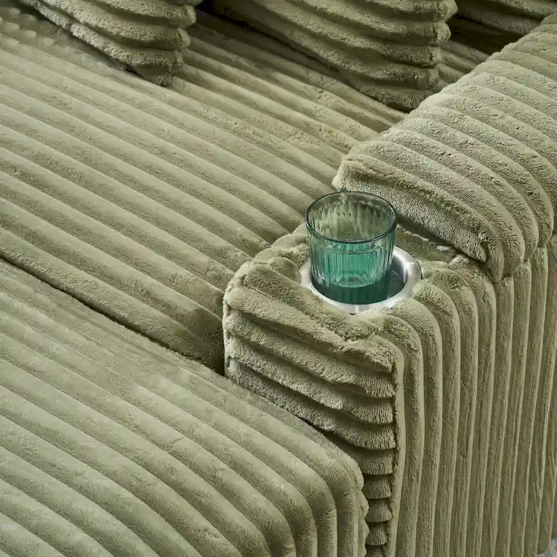 Poltrona singola con braccioli portaoggetti e pouf, 145 cm