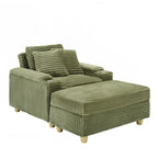 Poltrona singola con braccioli portaoggetti e pouf, 145 cm