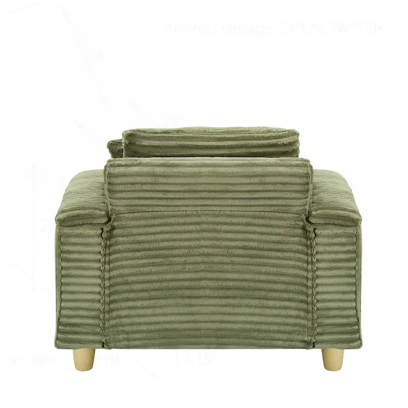 Poltrona singola con braccioli portaoggetti e pouf, 145 cm