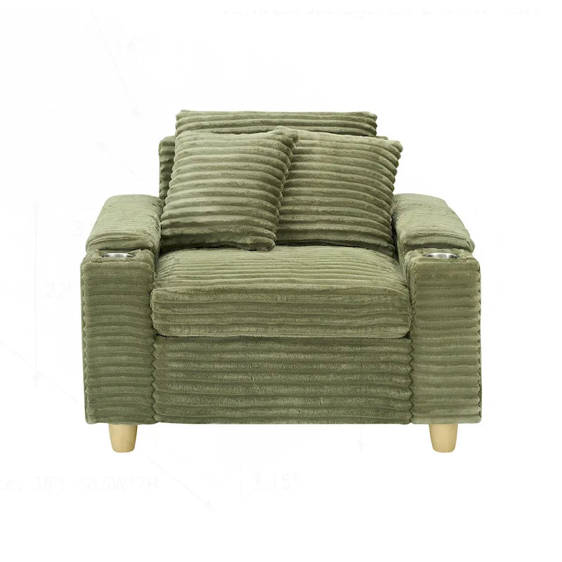Poltrona singola con braccioli portaoggetti e pouf, 145 cm