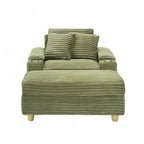 Poltrona singola con braccioli portaoggetti e pouf, 145 cm