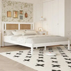Struttura letto a piattaforma con testiera in rattan e supporto a doghe in legno