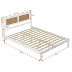Struttura letto a piattaforma con testiera in rattan e supporto a doghe in legno