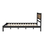 Struttura letto a piattaforma con testiera in rattan e supporto a doghe in legno