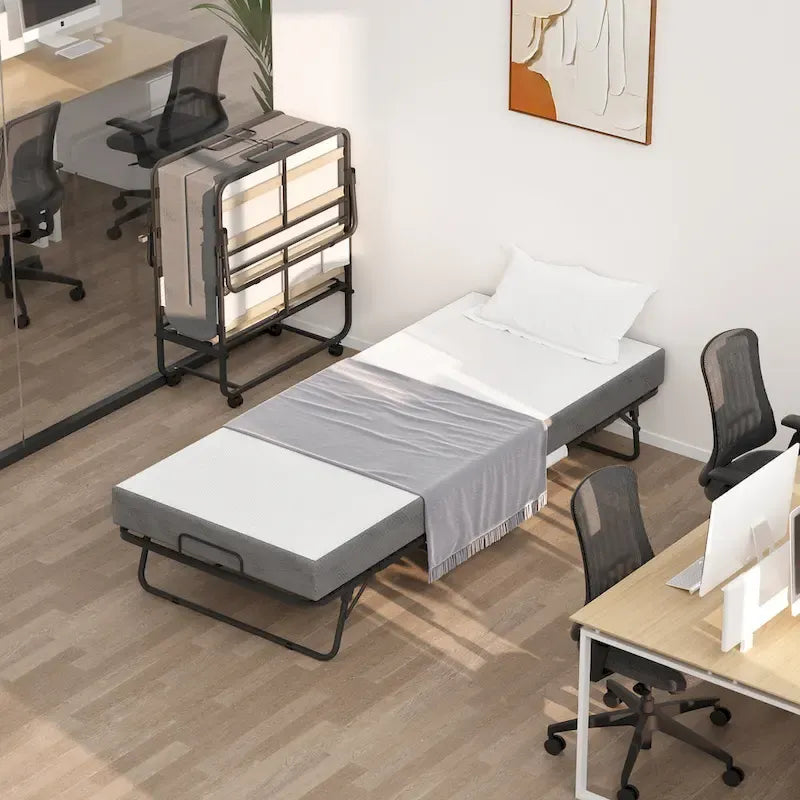 Lettino Pieghevole Portatile con Materasso in Memory Foam e Ruote