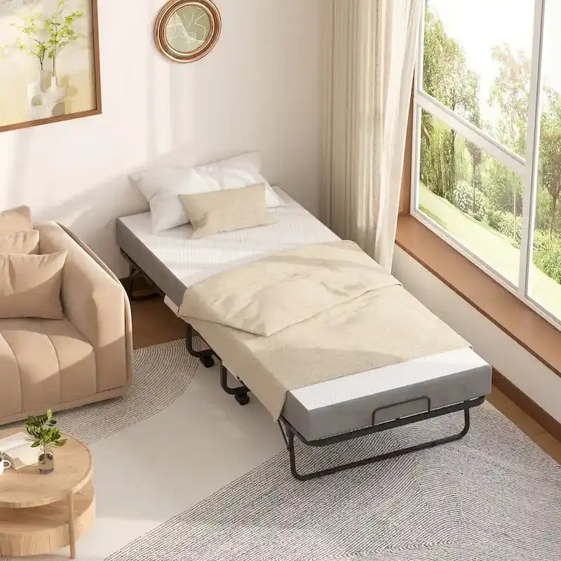 Lettino Pieghevole Portatile con Materasso in Memory Foam e Ruote