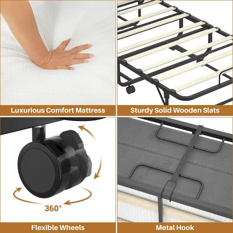 Lettino Pieghevole Portatile con Materasso in Memory Foam e Ruote