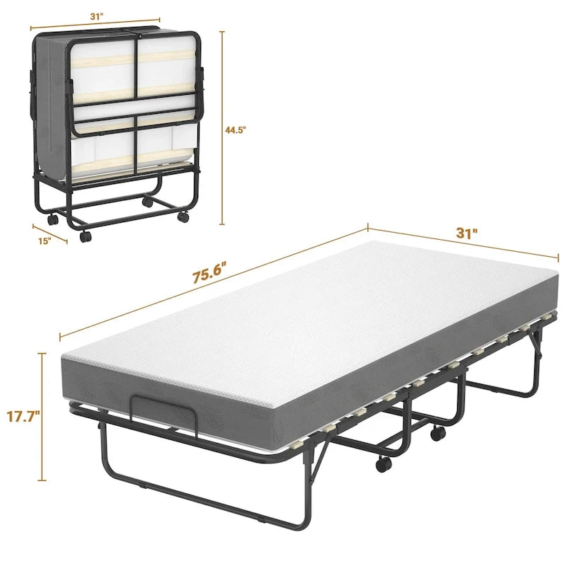Lettino Pieghevole Portatile con Materasso in Memory Foam e Ruote