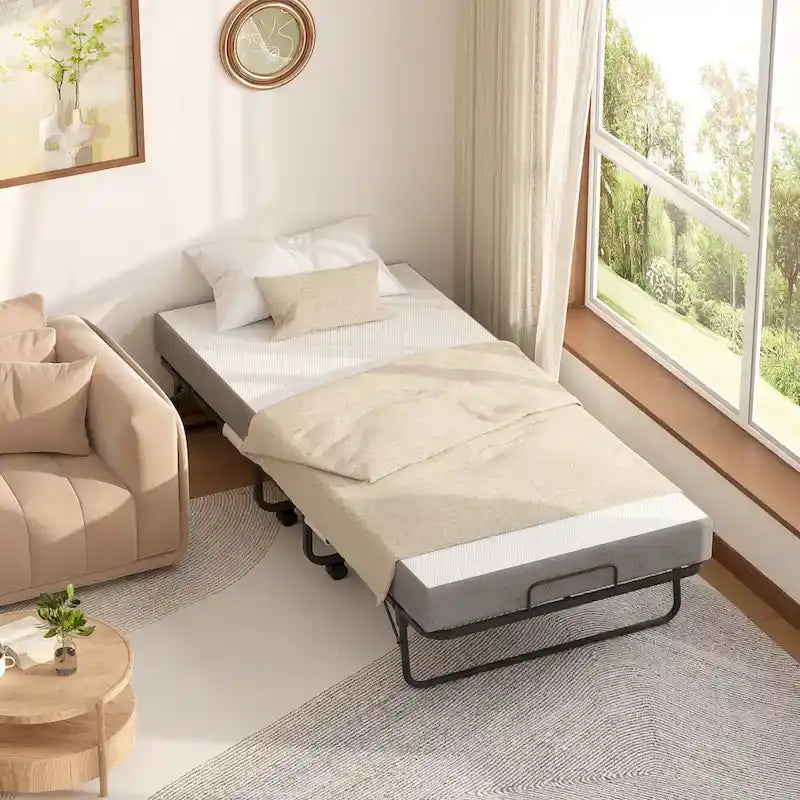 Lettino Pieghevole Portatile con Materasso in Memory Foam e Ruote