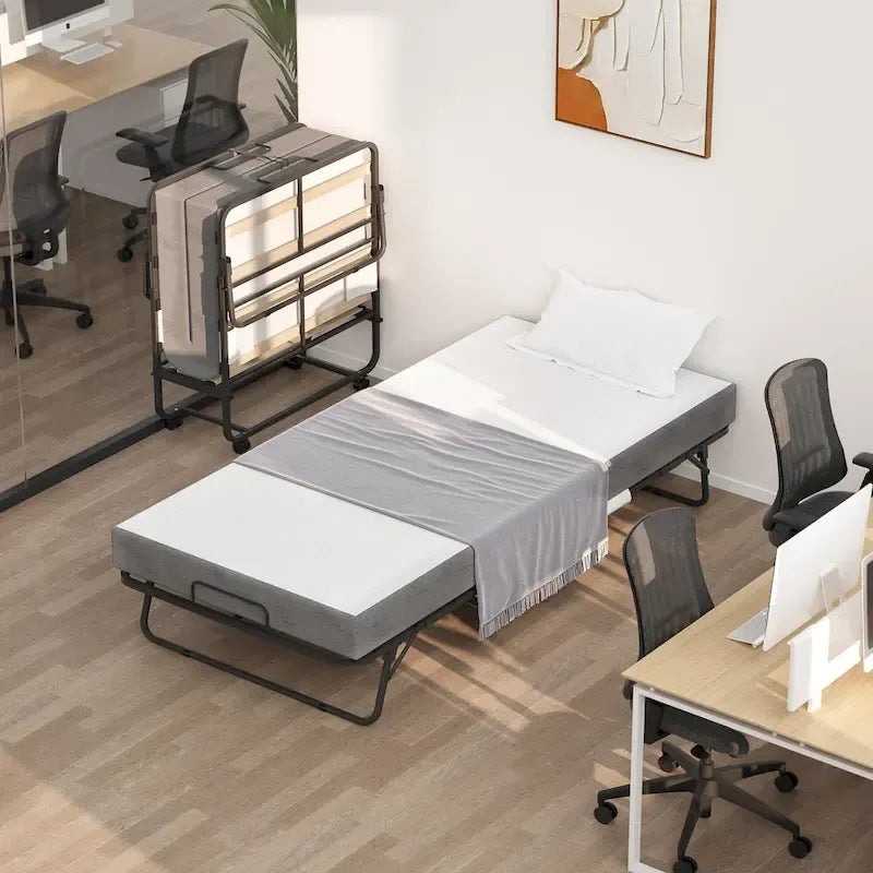 Lettino Pieghevole Portatile con Materasso in Memory Foam e Ruote