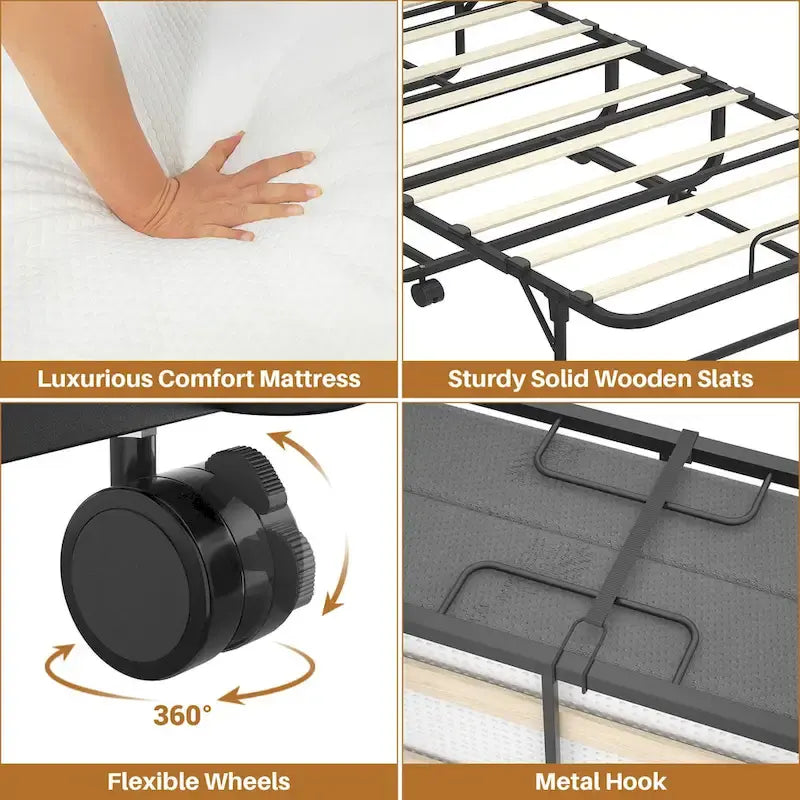 Lettino Pieghevole Portatile con Materasso in Memory Foam e Ruote