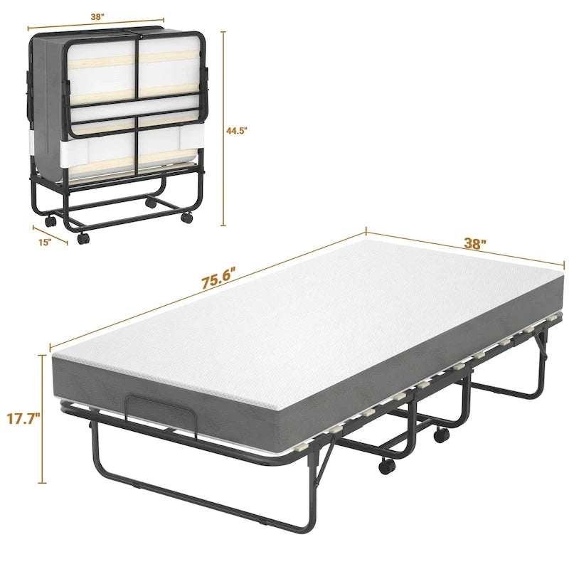 Lettino Pieghevole Portatile con Materasso in Memory Foam e Ruote