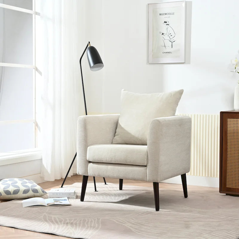 Poltrona a botte con gambe in legno e cuscino lombare