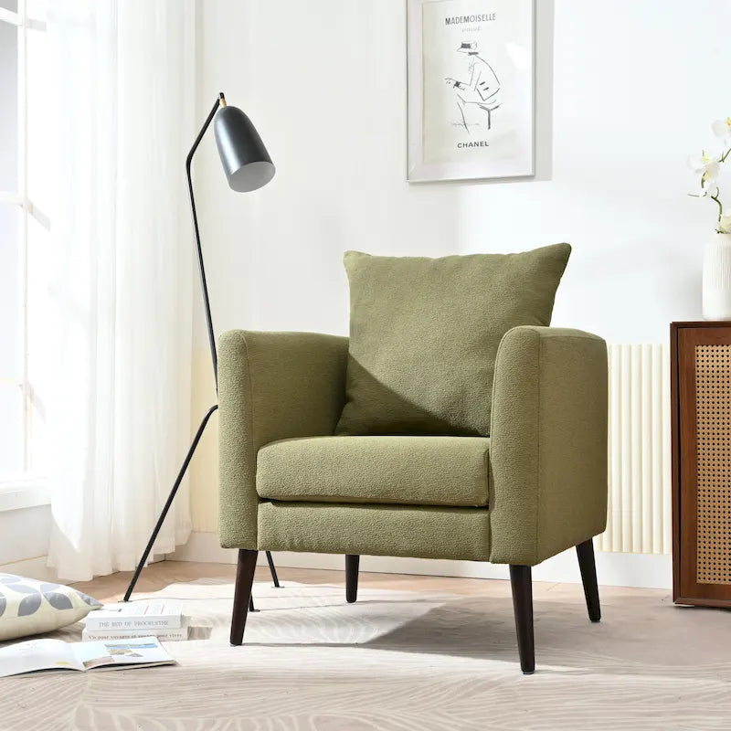 Poltrona a botte con gambe in legno e cuscino lombare