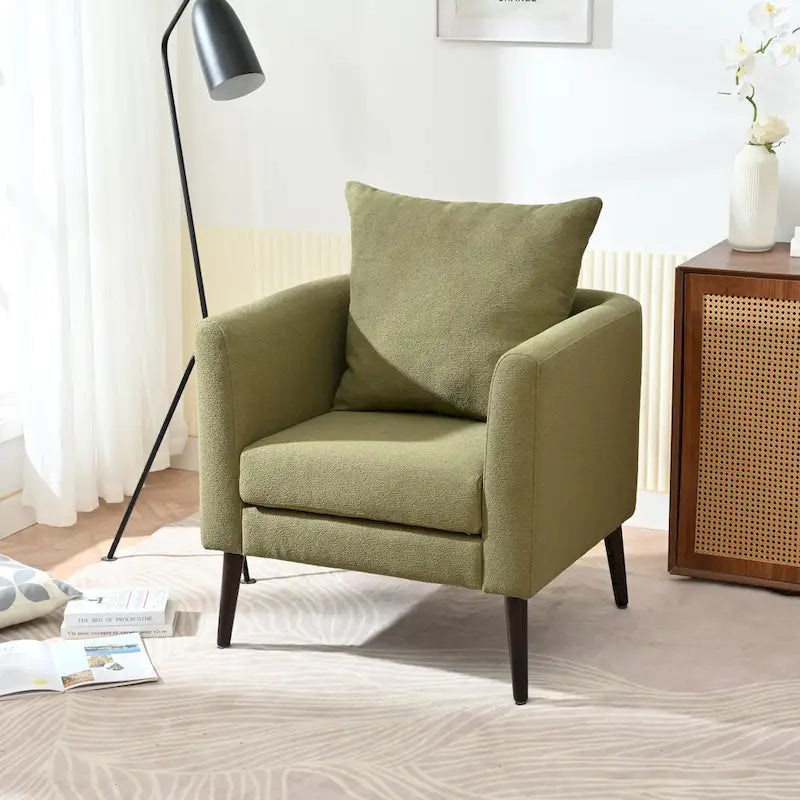 Poltrona a botte con gambe in legno e cuscino lombare