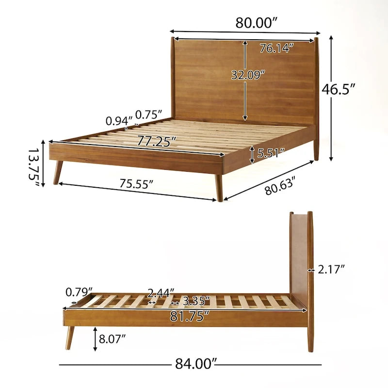 Letto matrimoniale king-size con piattaforma in legno di acacia con gambe oblique