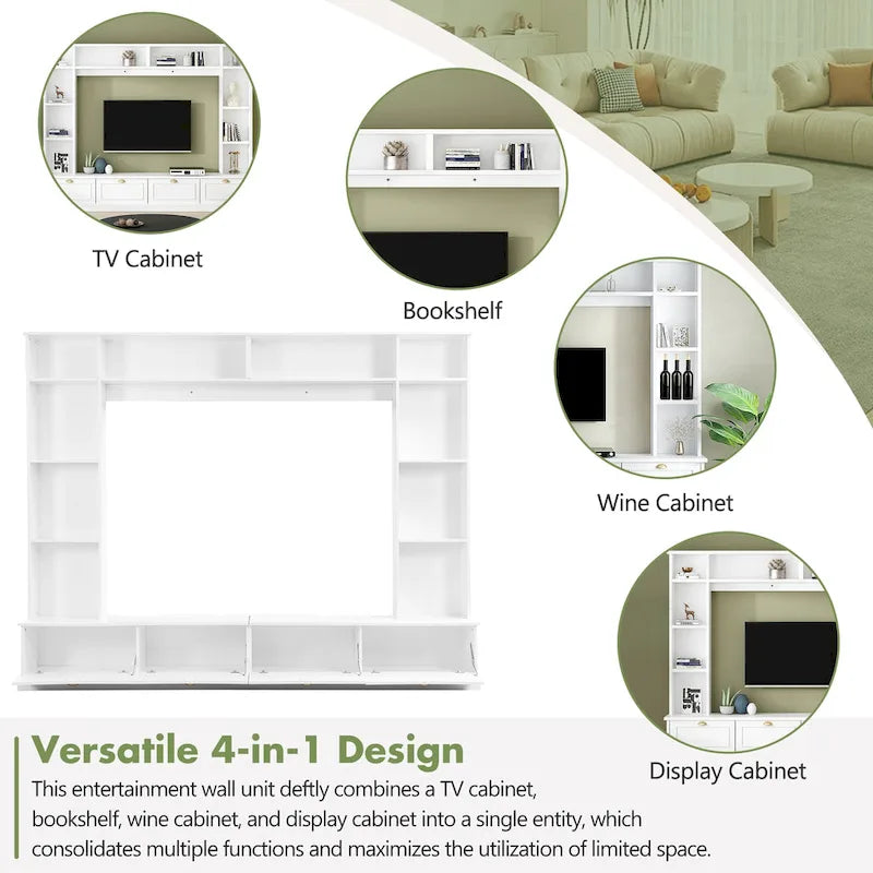 Mobile TV da 264 cm con librerie e armadietti, per TV fino a 78"