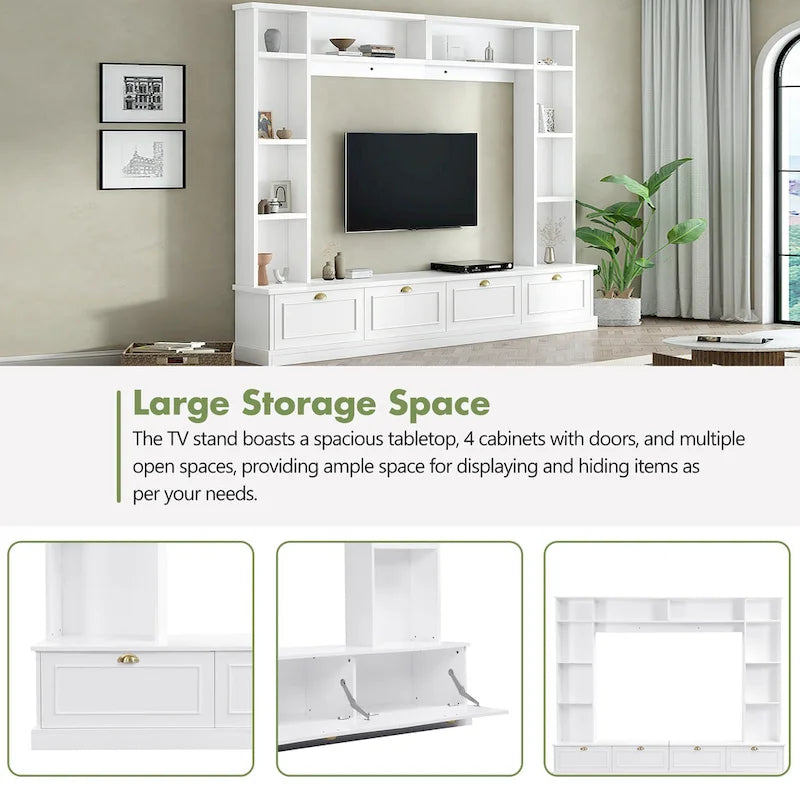 Mobile TV da 264 cm con librerie e armadietti, per TV fino a 78"