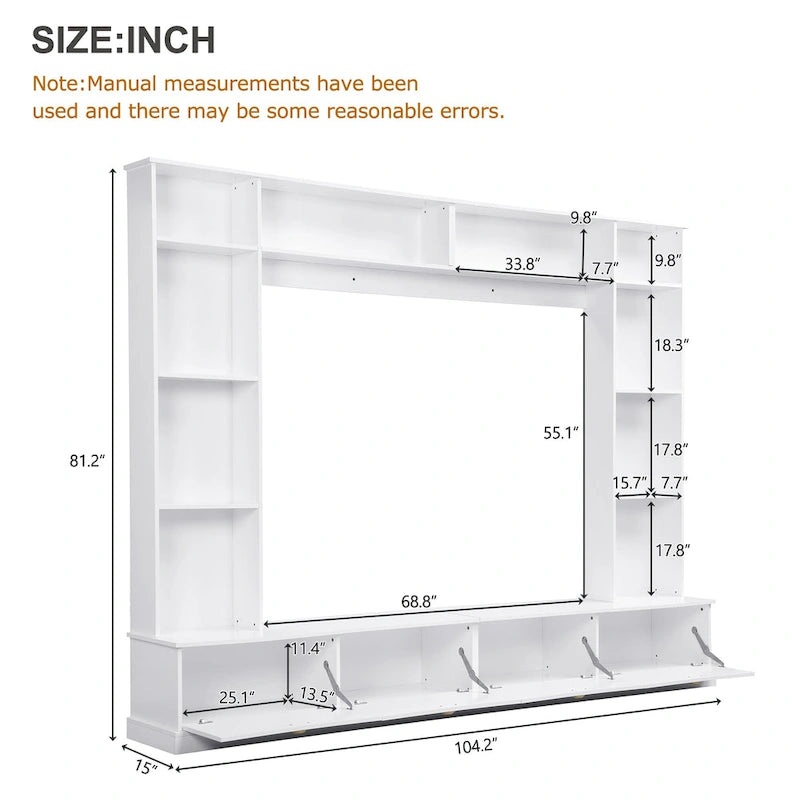Mobile TV da 264 cm con librerie e armadietti, per TV fino a 78"