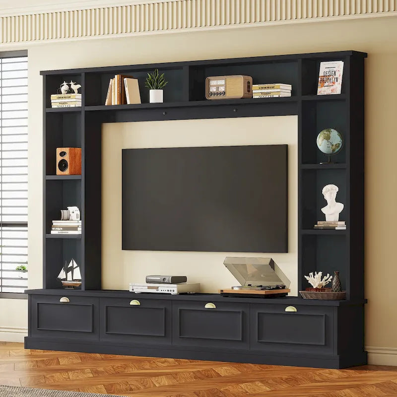 Mobile TV da 264 cm con librerie e armadietti, per TV fino a 78"