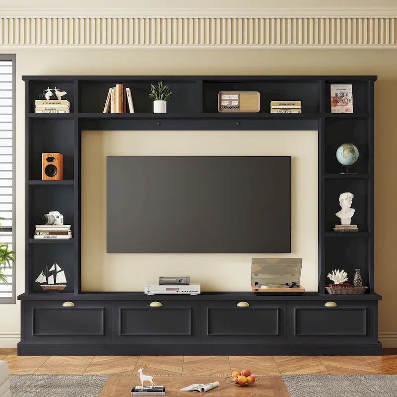 Mobile TV da 264 cm con librerie e armadietti, per TV fino a 78"