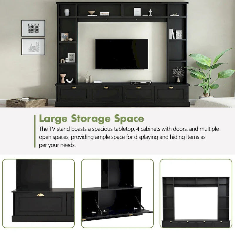 Mobile TV da 264 cm con librerie e armadietti, per TV fino a 78"