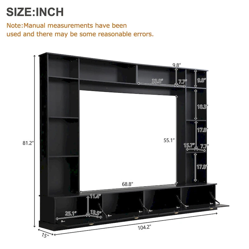 Mobile TV da 264 cm con librerie e armadietti, per TV fino a 78"
