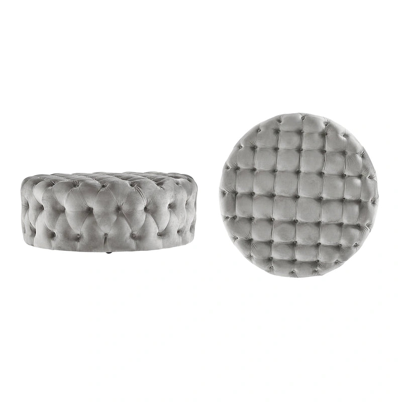 Pouf rotondo trapuntato con rotelle