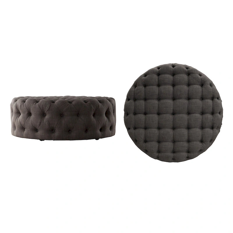 Pouf rotondo trapuntato con rotelle