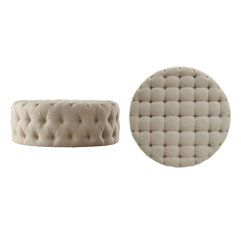 Pouf rotondo trapuntato con rotelle