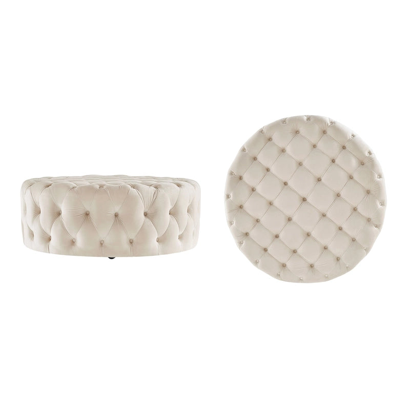 Pouf rotondo trapuntato con rotelle
