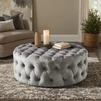 Pouf rotondo trapuntato con rotelle
