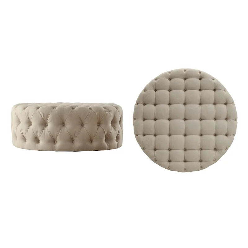 Pouf rotondo trapuntato con rotelle